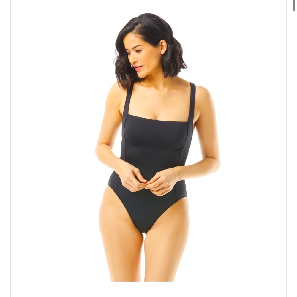 Carmen Marc Valvo Black Square-Neck One-Piece Swimsuit